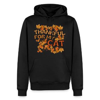 Thankful for my Cat Katze Herbst Blätter - Männer Premium Bio Hoodie - Schwarz - Vorne - Nico (187cm)
