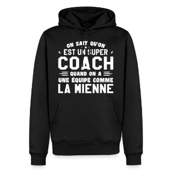 We know that we are a great coach - Men’s Premium Organic Hoodie - black - Front - Nico (187cm)