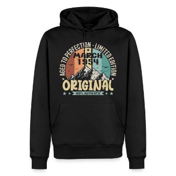 71e anniversaire mars 1954, mars 1954 - Sweat à capuche Premium bio Homme - noir - Devant - Nico (187cm)