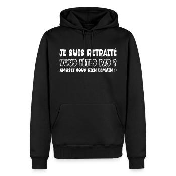 Retraite Homme Blague Homme Humour Retraité 2024 - Sweat à capuche Premium bio Homme - noir - Devant - Nico (187cm)