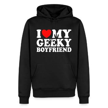 J'aime Mon Petit Ami Geek J'Adore Mon Copain Geek - Sweat à capuche Premium bio Homme - noir - Devant - Nico (187cm)