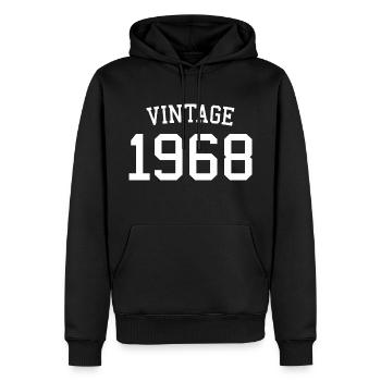 Millésime 1968 - 54 ans, 54ème cadeau d’anniversaire - Sweat à capuche Premium bio Homme - noir - Devant - Nico (187cm)