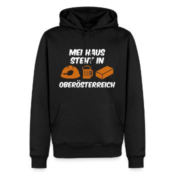 Häuslbauer Shirt für Oberösterreich - Männer Premium Bio Hoodie - Schwarz - Vorne - Nico (187cm)