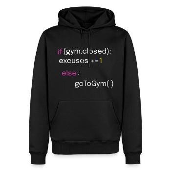 Lustiges Fitness- und Coding-Design - Männer Premium Bio Hoodie - Schwarz - Vorne - Nico (187cm)