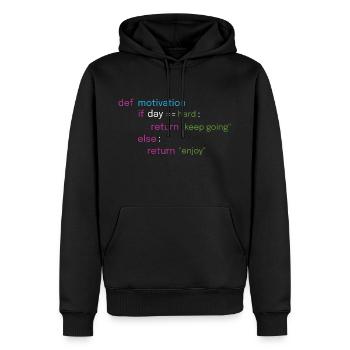 Conception de codage motivationnel - Sweat à capuche Premium bio Homme - noir - Devant - Nico (187cm)