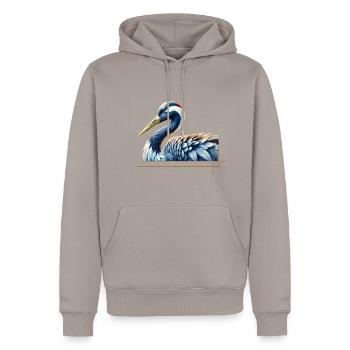 Eleganter Kran - Männer Premium Bio Hoodie - Taupe - Vorne - Nico (187cm)