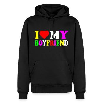 I love my boyfriend - Männer Premium Bio Hoodie - Schwarz - Vorne - Nico (187cm)