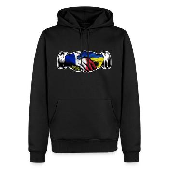 Je me tiens avec l’Ukraine France Français drapeau - Sweat à capuche Premium bio Homme - noir - Devant - Nico (187cm)