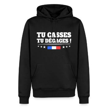 Slogan Droite Drapeau Français France - Sweat à capuche Premium bio Homme - noir - Devant - Nico (187cm)
