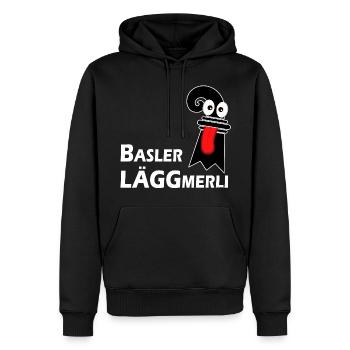 Basler Läggmerli - Frecher Baslerstab mit Zunge - Männer Premium Bio Hoodie - Schwarz - Vorne - Nico (187cm)