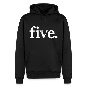 Cinq - 5 ans anniversaire, 5 ans anniversaire - Sweat à capuche Premium bio Homme - noir - Devant - Nico (187cm)