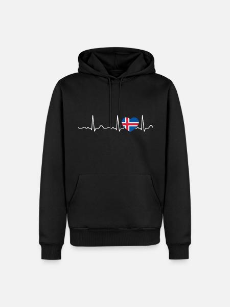 Islande - rythme cardiaque, pouls, ligne cardiaque, ECG - Sweat à capuche Premium bio Homme - noir