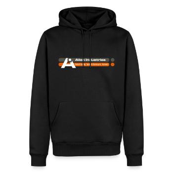 alien industries text - Men’s Premium Organic Hoodie - black - Front - Nico (187cm)