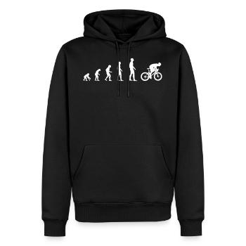 Radsport Rennrad – Evolution - Männer Premium Bio Hoodie - Schwarz - Vorne - Nico (187cm)