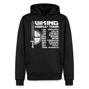 Viking World Tour | Walhalla Krieger Raubzug Odin - Männer Premium Bio Hoodie - Schwarz - Vorne - Nico (187cm)