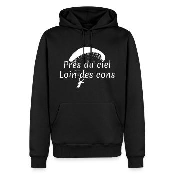 Près du ciel Loin des cons - Parapente - Sweat à capuche Premium bio Homme - noir - Devant - Nico (187cm)