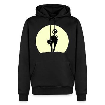 schwarze Katze bei Vollmond - Männer Premium Bio Hoodie - Schwarz - Vorne - Nico (187cm)