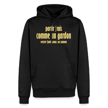 Partir frais comme un gardon - Sweat à capuche Premium bio Homme - noir - Devant - Nico (187cm)