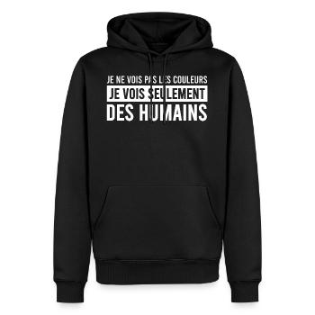 Racisme / Anti racisme / antiraciste / couleur - Sweat à capuche Premium bio Homme - noir - Devant - Nico (187cm)