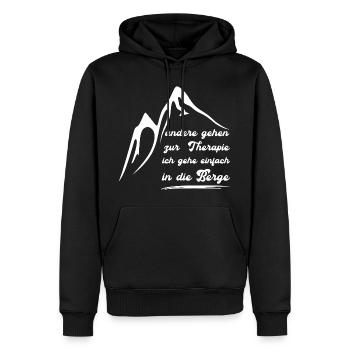Ich gehe nicht zur Therapie ich gehe in die Berge - Männer Premium Bio Hoodie - Schwarz - Vorne - Nico (187cm)