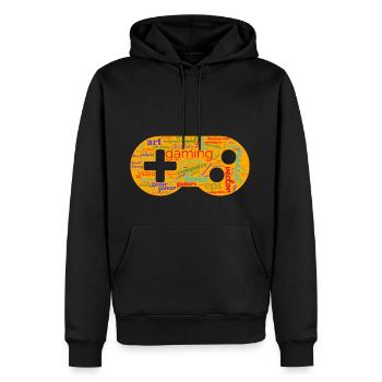 wordcloud gaming orange 2 - Männer Premium Bio Hoodie - Schwarz - Vorne - Nico (187cm)