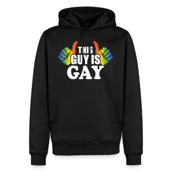 This guy is gay - Men’s Premium Organic Hoodie - black - Front - Nico (187cm)