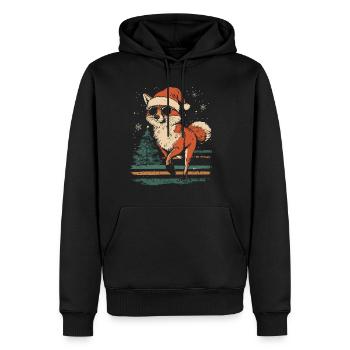 Renard avec chapeau de Père Noël et lunettes de soleil - Sweat à capuche Premium bio Homme - noir - Devant - Nico (187cm)