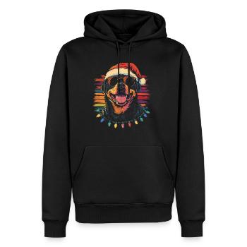 Rottweiler avec chapeau de Père Noël et lunettes de soleil - Sweat à capuche Premium bio Homme - noir - Devant - Nico (187cm)