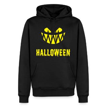 Halloween Grimace & Lettering (Sourire / Dents / Y) - Sweat à capuche Premium bio Homme - noir - Devant - Nico (187cm)