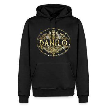 Danilo - Men’s Premium Organic Hoodie - black - Front - Nico (187cm)