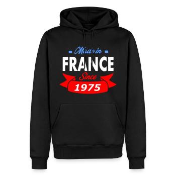 Anniversaire 47 ans t-shirt 1975 - Sweat à capuche Premium bio Homme - noir - Devant - Nico (187cm)
