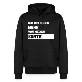 Wir brauchen mehr von meiner Sorte Lustiger Spruch - Männer Premium Bio Hoodie - Schwarz - Vorne - Nico (187cm)