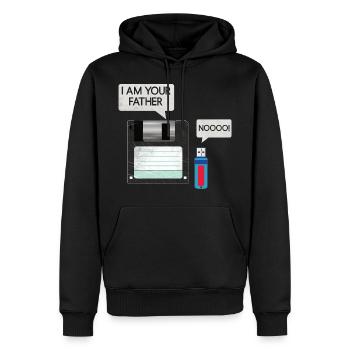 Disquette Disquette Clé USB Père & Fils Tenue Rétro - Sweat à capuche Premium bio Homme - noir - Devant - Nico (187cm)