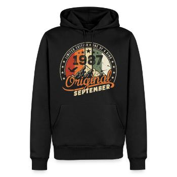 Cadeau D'anniversaire Vintage Né en Septembre 1987 - Sweat à capuche Premium bio Homme - noir - Devant - Nico (187cm)