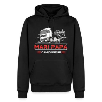 Mari papa camionneur légende pour maman - Sweat à capuche Premium bio Homme - noir - Devant - Nico (187cm)