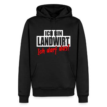 ICH BIN LANDWIRT ICH DARF DAS Lustiger Spruch - Männer Premium Bio Hoodie - Schwarz - Vorne - Nico (187cm)