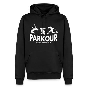 Chemise Parkour Run Jump Fly - Sweat à capuche Premium bio Homme - noir - Devant - Nico (187cm)