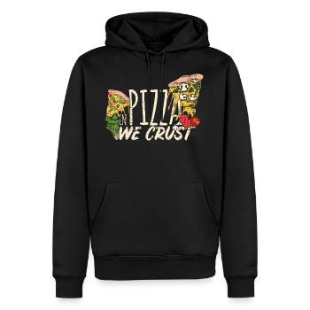 Dans Pizza, nous faisons confiance à la croûte de pizza - Sweat à capuche Premium bio Homme - noir - Devant - Nico (187cm)