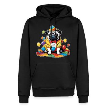 Niedlicher Mops mit Hut - Männer Premium Bio Hoodie - Schwarz - Vorne - Nico (187cm)