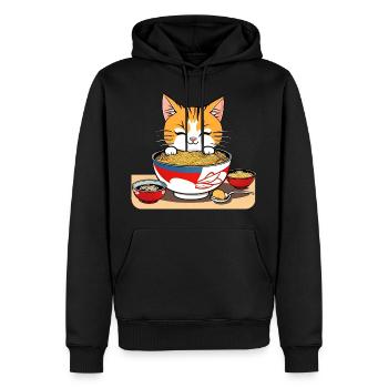 Niedliche asiatische Katze und Ramen Nudeln - Männer Premium Bio Hoodie - Schwarz - Vorne - Nico (187cm)