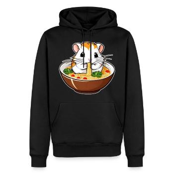 Niedlicher Hamster mit Ramen Suppe - Männer Premium Bio Hoodie - Schwarz - Vorne - Nico (187cm)