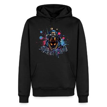 Rottweiler Street King, Style Hip Hop, Streetwear - Sweat à capuche Premium bio Homme - noir - Devant - Nico (187cm)