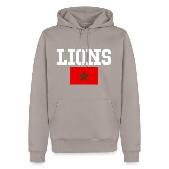 Marokkanische Löwen - Männer Premium Bio Hoodie - Taupe - Vorne - Nico (187cm)