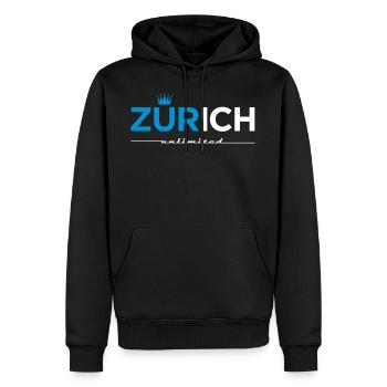 Zürich unlimited - Männer Premium Bio Hoodie - Schwarz - Vorne - Nico (187cm)