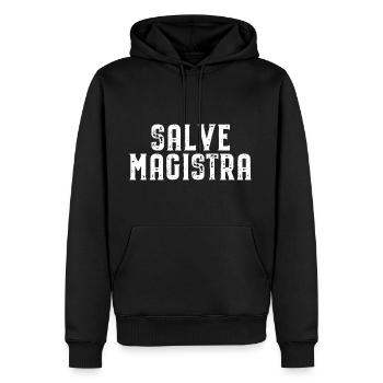 Salve Magistra Latin Dicton Latin École de professeur - Sweat à capuche Premium bio Homme - noir - Devant - Nico (187cm)
