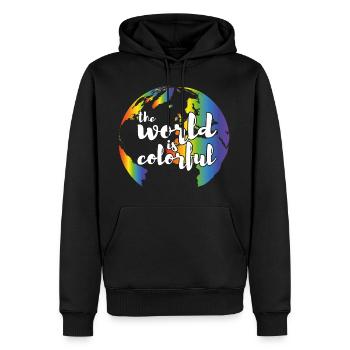 LGBT Die Welt ist bunt - Männer Premium Bio Hoodie - Schwarz - Vorne - Nico (187cm)