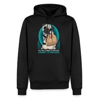 Bitte nicht schubsen! Joghurt im Rucksack. - Männer Premium Bio Hoodie - Schwarz - Vorne - Nico (187cm)