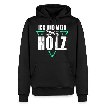 ICH UND MEIN HOLZ / KETTENSÄGE / FÖRSTER / WALD - Männer Premium Bio Hoodie - Schwarz - Vorne - Nico (187cm)