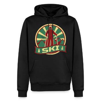 Propagande de ski | Sports d'hiver Vacances d'hiver - Sweat à capuche Premium bio Homme - noir - Devant - Nico (187cm)