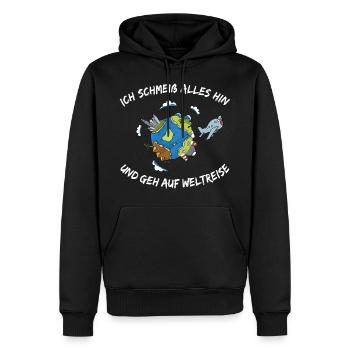Ich geh auf Weltreise - reisen - Abenteuer - Männer Premium Bio Hoodie - Schwarz - Vorne - Nico (187cm)